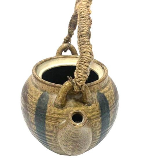 Vintage Japanese Tea Pot Kettle with Rope Handle Brown - Picture 4 of 4